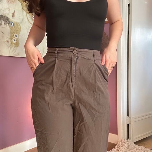 Trensic Spao Medium 100% Cotton Cool Grey Brown Wide Leg Pants Trousers Elastic - Picture 3 of 10